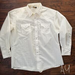 Vintage Holt Western Shirt Men’s XL Pearl Snaps Ivory Pinstriped Long Sleeve USA